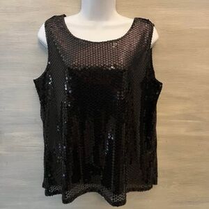 Michelle Antonelli Black Sequined Lined Tank Top Blouse Size Large‎ GC